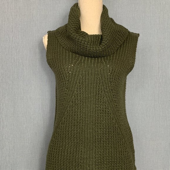 Dark Green Sleeveless Sweater Vest / Sleeveless Knit Tunic / Green Sweater Dress - Picture 2 of 4